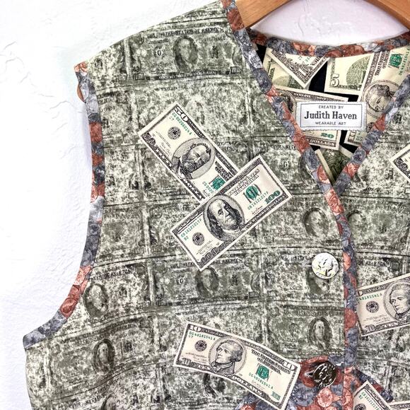 Handmade Money Vest Wearable Art Sz L US Dollar Bills Coins Teacher Accountant - Picture 4 of 9